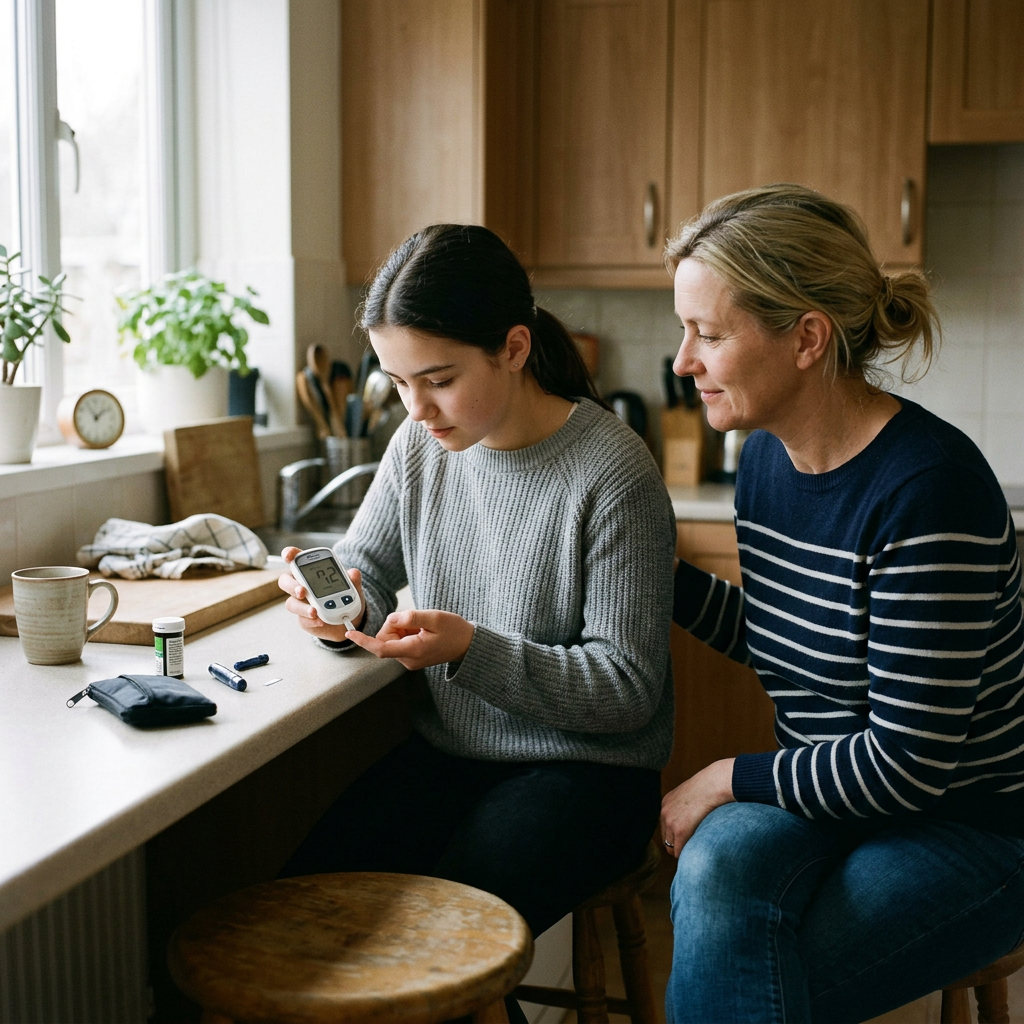 Family managing diabetes together at home