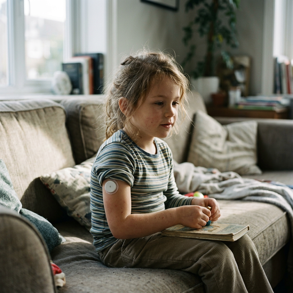 Child with a continuous glucose monitor